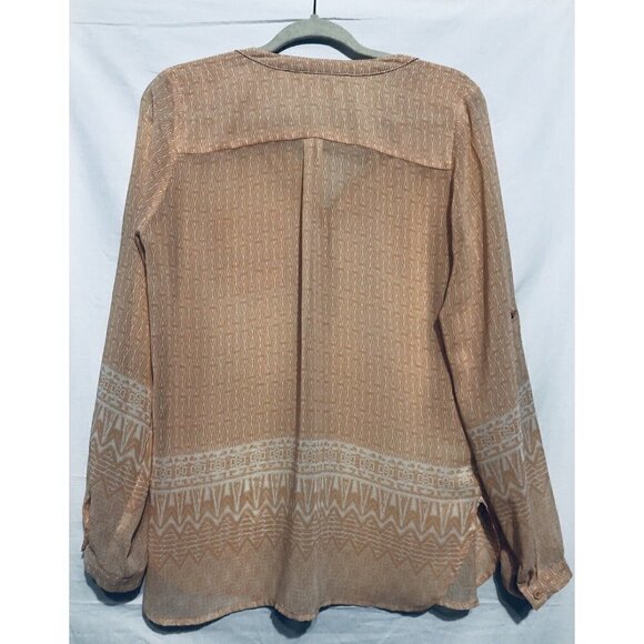 Skies Are Blue Womens Medium Roll Tab Tunic Blouse Southwest Aztec Print - Picture 2 of 7